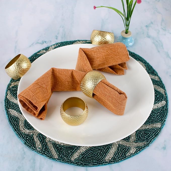 Gold Napkin Rings Set of 12 - Metal Heavy Duty Serviette Holders | Perfect for Dining Table, Weddings, Thanksgiving, Christmas & Everyday Use | Metallic Adornment for Table Setting- ALPHA Living HOME