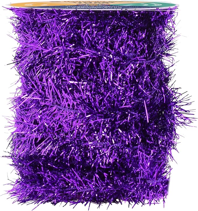 Mandala Crafts Purple Tinsel Garland - Thin Metallic Foil Glitter Mini Garland for Christmas Tree, Party, Wedding Decor, and Holiday Decorations