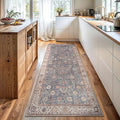 Bloom Rugs Washable Non-Slip 12 ft Runner - Beige/Blue Traditional Bordered Runner for Entryway, Hallway, Bathroom, and Kitchen - Exact Size: 2.5' x 12'