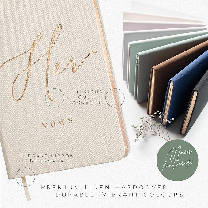 Vow Books His and Hers - Linen Wedding Vow Books Perfect as Bride & Groom Gifts, Wedding Registry Ideas - His & Hers Gifts Wedding Vow Book - Wedding Essentials & Accessories [Ivory & Black]