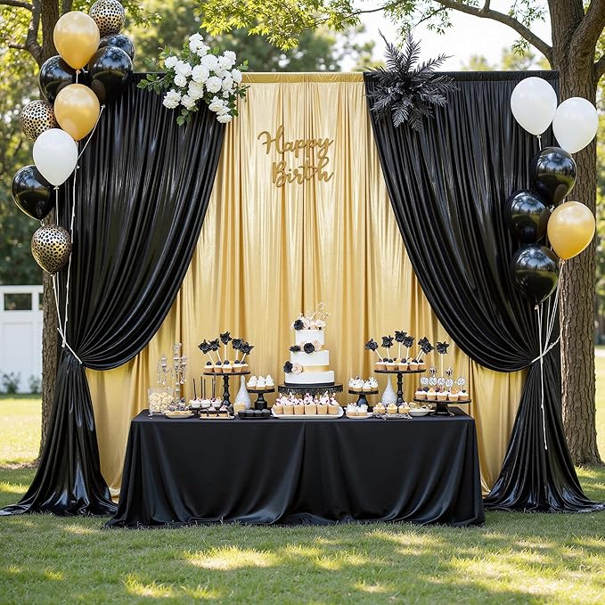 Outpain Thick 20 ft x 10 ft Black Sequin Backdrop Curtain for Parties, Wrinkle Free Glitter Photo Backdrop Drapes 4 Panels 5x10ft Black Back Drop Cloth for Wedding Christmas Photography Background
