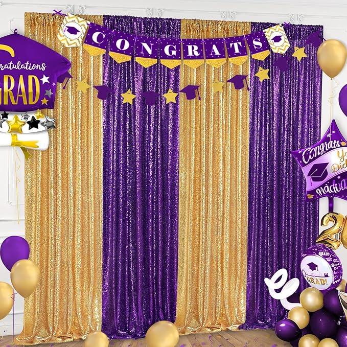 Purple Sequin Backdrop 2 Panels 2FTx8FT Glitter Halloween Party Backdrop Curtains Photo Background for Wedding Baby Shower Stage Decorations