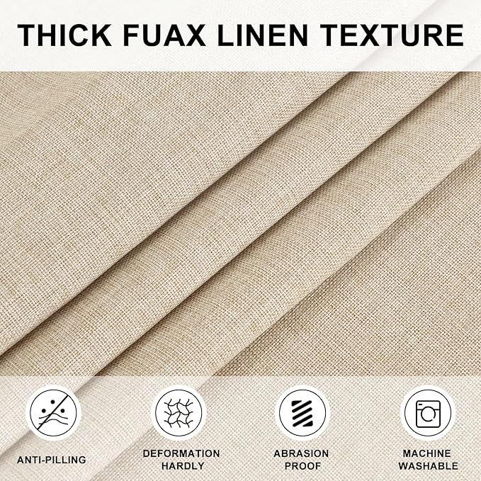 Hiasan Round Linen Tablecloth 120 Inch - Wrinkle and Stain Resistant Washable Polyester Fabric Table Cloth for Dining Room Kitchen Party, Beige