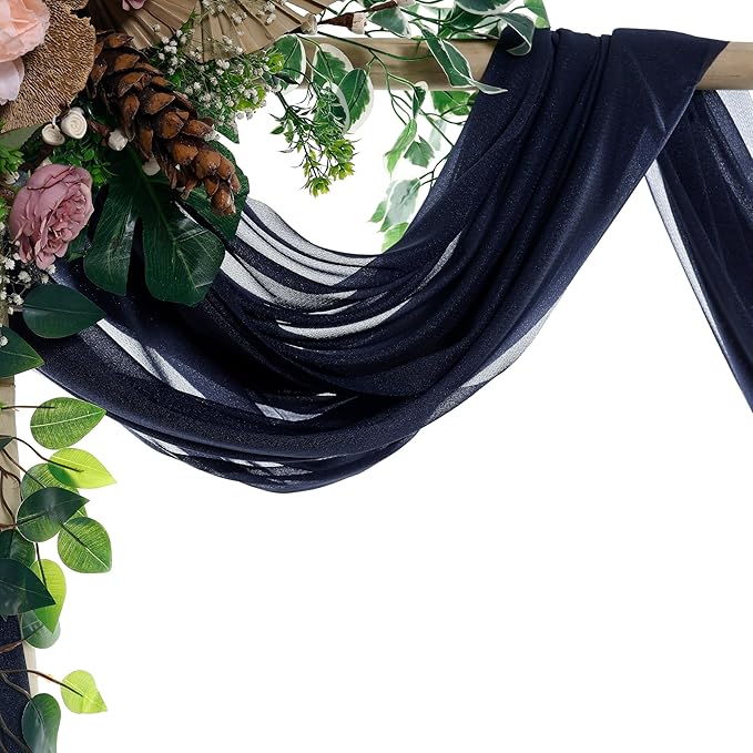 VDS Pack of 1 Panel (30 Inch X 100 Feet) Wedding Arch Draping Fabric Sheer Chiffon Fabric Drapery for Wedding Ceremony Reception Swag Backdrop Canopy Chuppah ARBO Altars Decoration (Navy Blue)