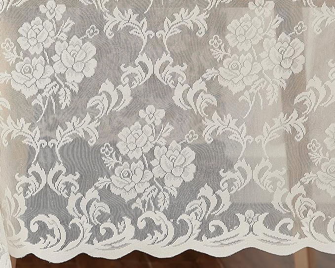 LinenZone Extra Large Ivory Round Tablecloth for Rustic Vintage Decor. Sheer Lace Table Cloth Works Great As Wedding Tablecloth or Thanksgiving Table Cover. (Mia 120 Round, Ivory)