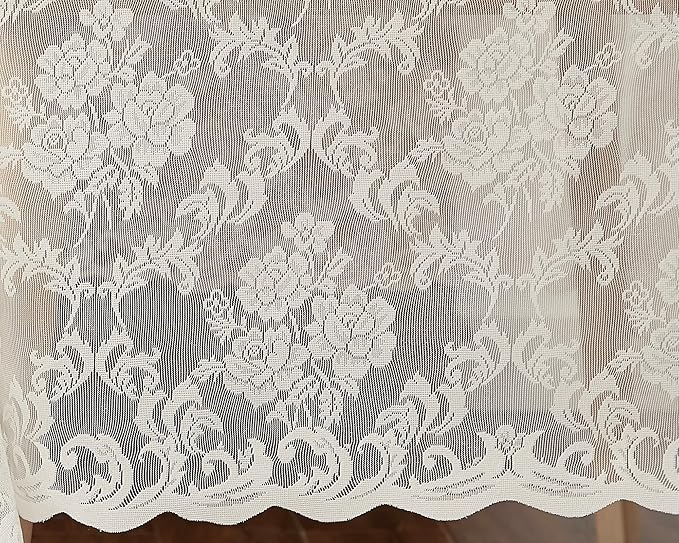 LinenZone Ivory Rectangle Tablecloth for Rustic Vintage Decor. Sheer Lace Works Great As Wedding, Thanksgiving or Christmas Tablecloth (Mia TC 60 x 144, Ivory)