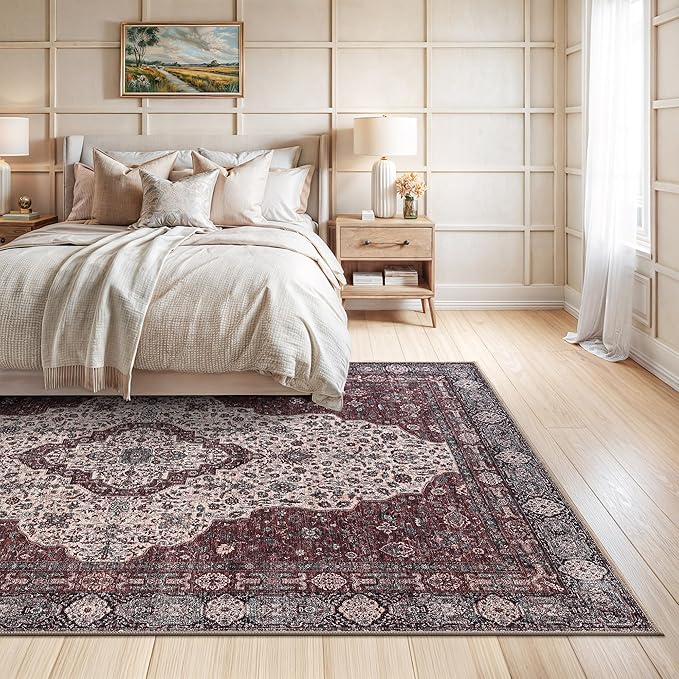 Bloom Rugs Washable Non-Slip 8' x 10' Rug - Red/Green/Cream Traditional Medallion Area Rug for Living Room, Bedroom, Dining Room, and Kitchen - Exact Size: 8' x 10'