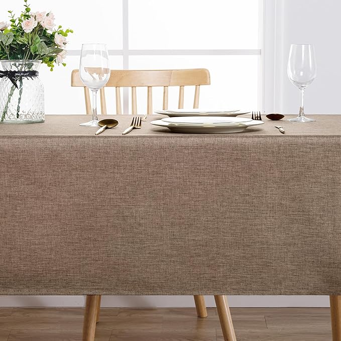 Hiasan Faux Linen Rectangle Tablecloth - Wrinkle and Stain Resistant Washable Table Cloth for Kitchen Dining Room Holiday Table Cover for Party Dinner, Khaki, 54 x 80 Inch