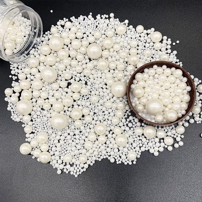 Weraru Edible White Pearl Sugar Sprinkles Candy Mixing Size Baking Edible Cake Decorations Cupcake Toppers Cookie Decorating Celebrations Wedding Shower Party Chirstmas Supplies 130g/ 4.58oz