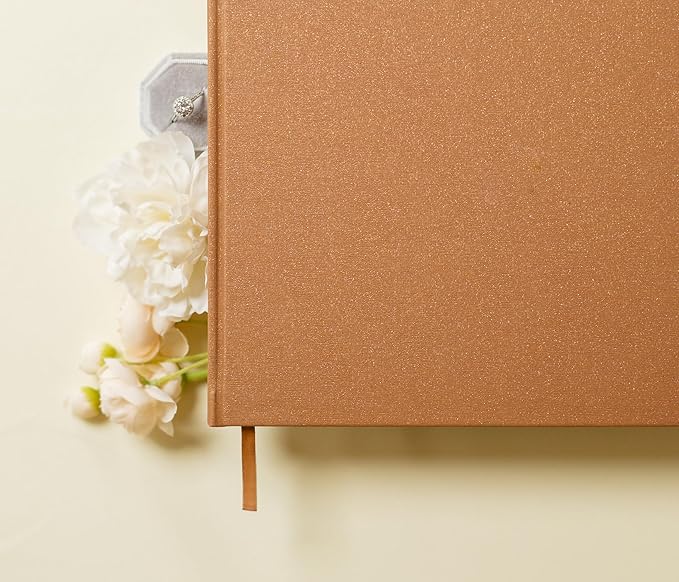 MUUJEE Personalized Guestbook in Bronze Shimmer - Premium Custom Modern Guest Book for Wedding Reception, Birthday Party or Events w/Bookmark Blank Pages for Signing 11.5 x 8.5 inches
