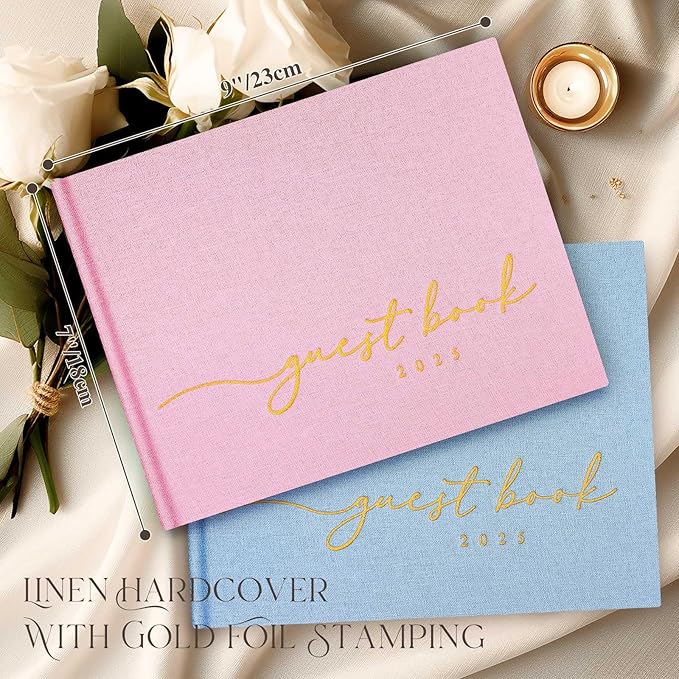 Lanpn Wedding Guest Book 2025 - Linen Hardcover Polaroid Guestbook Wedding Reception with 108 Blank Pages for Sign in and Photos - Guest Book for Wedding Bridal Shower Baby Shower Party (Pink)