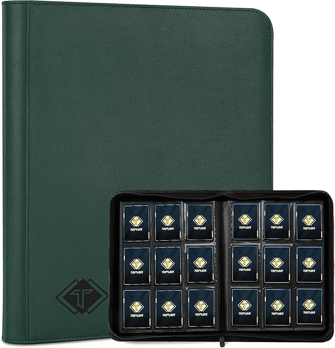 Card Binder for Trading Cards 9 Pocket, TiopLior Zip MTG Card Binders with 432 Side Loading Pocket, Card Album Fit for TCG Baseball Football Sports Card, Easy to Insert Card Collection Binder (green)