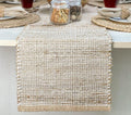 Chardin home Natural Jute Table Runner 13x72 Inch – Vintage Boho Rustic Table Decor – Handwoven Table Runner in Natural Jute and Ivory – Farmhouse Dining or Console Table Accent