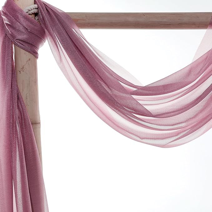 VDS Pack of 2 Panel (30 Inch X 40 Feet) Wedding Arch Draping Fabric Sheer Chiffon Fabric Drapery for Wedding Ceremony Reception Swag Backdrop Canopy Chuppah ARBO Altars Decoration (Mauva)