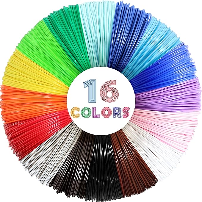 MIKA3D 3D Pen 3D Printer PLA Filament Refill, 16 Colors 1.75mm PLA Filament Pack, High-Precision Diameter Filament, Each Color 10 Feet, Total 160 Feet Lengths, Great PLA Printing Sample Pack
