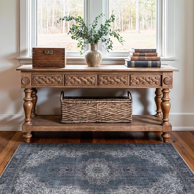 Bloom Rugs Washable Non-Slip 3' x 5' Rug - Dark Teal Traditional Medallion Area Rug for Living Room, Bedroom, Dining Room, and Kitchen - Exact Size: 3' x 5'