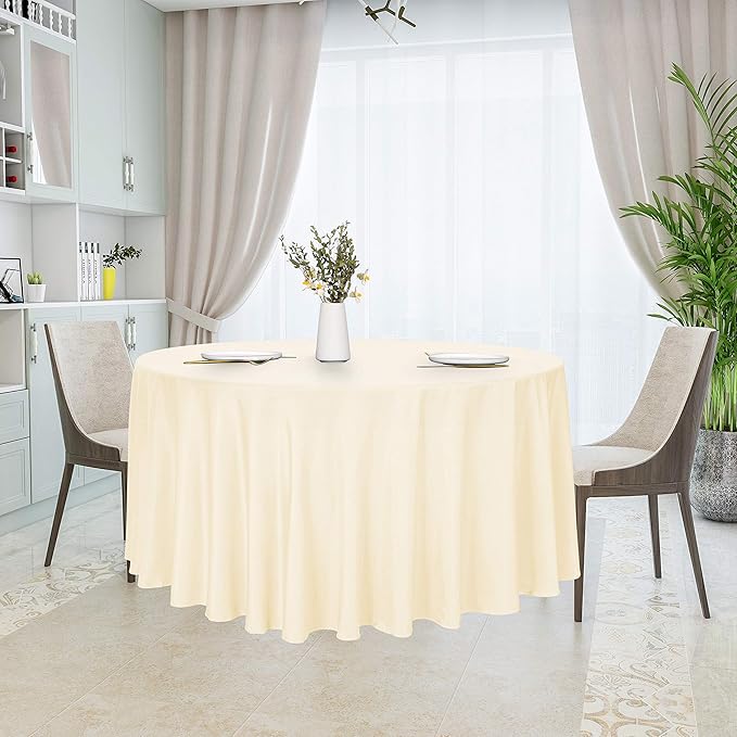 sancua Round Tablecloth - 108 Inch - Water Resistant Spill Proof Washable Polyester Table Cloth Decorative Fabric Table Cover for Dining Tables, Buffet Parties and Camping, Beige