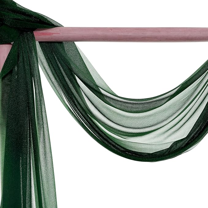 VDS Pack of 2 Panel (30 Inch X 20 Feet) Wedding Arch Draping Fabric Sheer Chiffon Fabric Drapery for Wedding Ceremony Reception Swag Backdrop Canopy Chuppah ARBO Altars Decoration (Hunter Green)