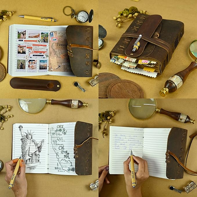 Large Leather Journal for Women & Men, Leather Bound Journal, 290 Lined Paper Diary Men Journal Leather Notebook Journal, Daily Handmade Writing Journal Vintage Journal For Leather Sketchbook, Leather Travel Journal For Men Leather Book