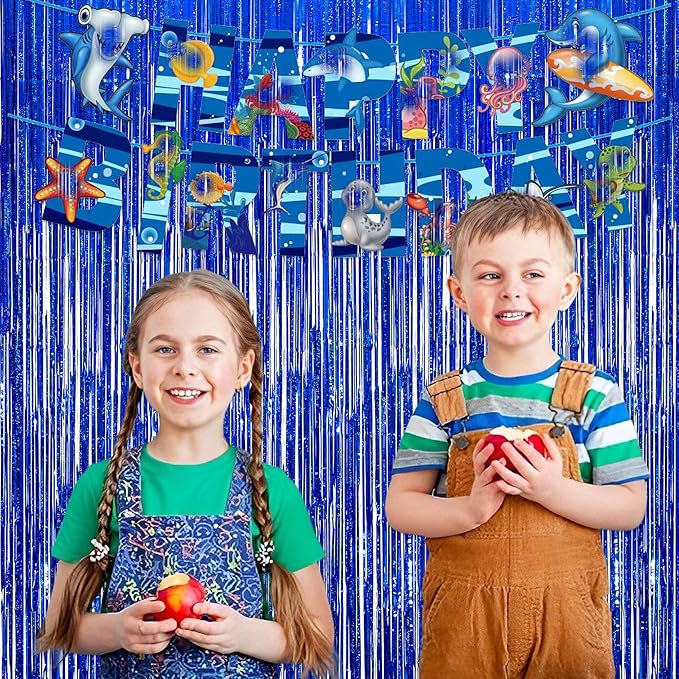 Dark Blue Tinsel Backdrop Streamers - GREATRIL Party Streamers Backdrop Foil Fringe Curtains for Birthdays Royal Boys Men Decorations - 1m x 2.5m - Pack of 2