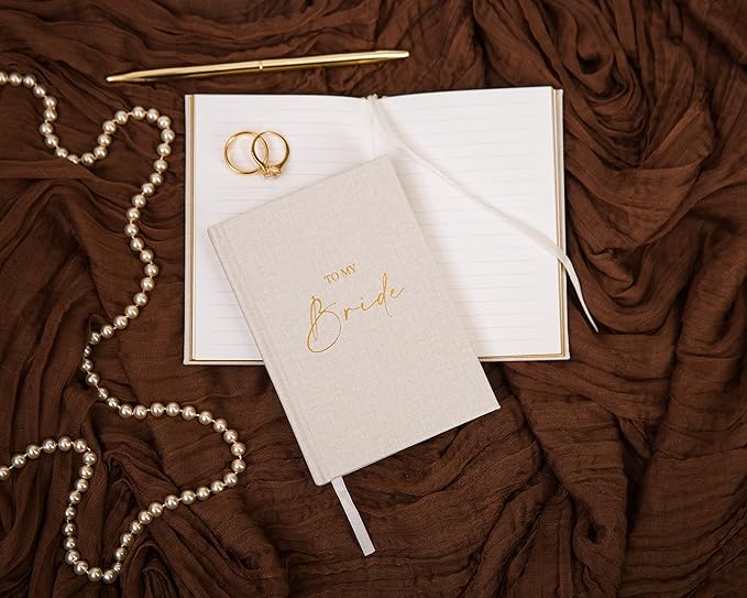MUUJEE Hard Cover Vow Books (Set of 2) - Foil Embossed Wedding Ceremony Vow Renewal Speech Books, Couple Gifts for Engagement (To My Bride/Groom)