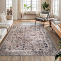 Bloom Rugs Washable Non-Slip 5' x 7' Rug - Light Tan/Blue Traditional Oriental Area Rug for Living Room, Bedroom, Dining Room, and Kitchen - Exact Size: 5' x 7'