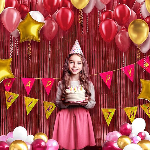2 Pack Red Fringe Backdrop, 3.2x8.2ft Shining Foil Tinsel Curtains, Birthday Party Decorations Door Streamers for Halloween, Christmas, Wedding, Graduation, Holiday, Theme Events