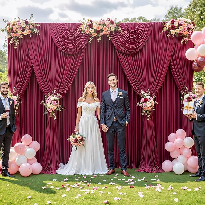 20ft x 12ft Burgundy Backdrop Curtains Wrinkle Free Backdrop Curtain for Wedding Parties Maroon Fabric Backdrops Drapes Back Drop Cloth Bridal Shower Stage Curtains Wedding Decorations for Reception