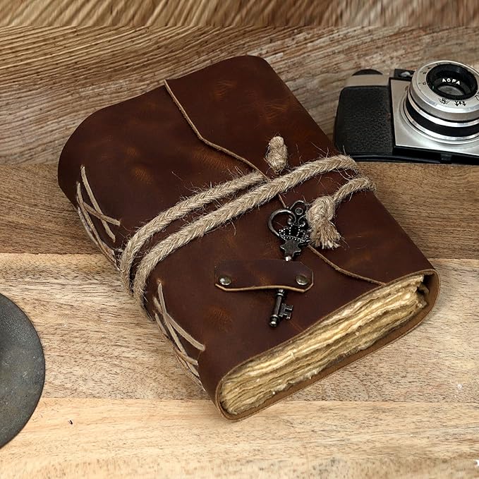 cuero Vintage Leather Journal - Handmade Leather Bound journal with deckle edge paper for Men And Women Diary Notebook - Leather Sketchbook