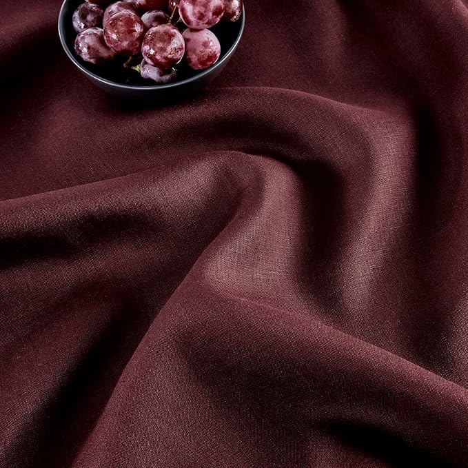 Solino Home Linen Burgundy Table Runner 108 Inches Long - 100% Pure Linen 14 x 108 Inch Table Runner for Fall, Autumn, Thanksgiving, Christmas - Classic Hemstitch