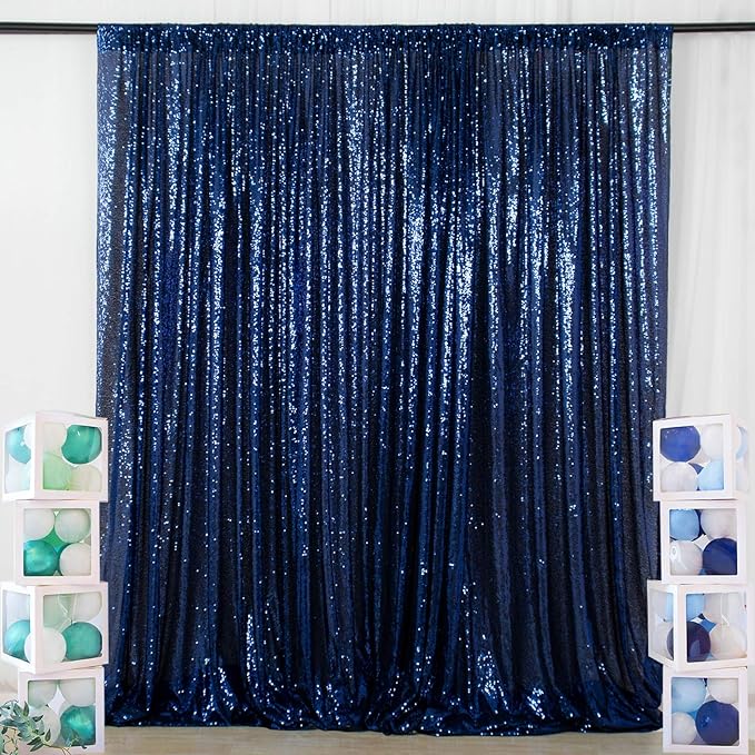 ShiDianYi Navy Blue Sequin Backdrop Curtain 10FTX10FT Photo Backdrops Shimmer Curtains for Birthday/Holiday/Banquet Decoration Background