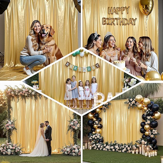 PartyVillage 20x14FT Gold Sequin Backdrop Curtain -4 Panels 5x14FT Wrinkle Free Shimmer Back Drop Cloth, Glitter Backdrop Drapes for Photography, Birthday, Wedding, Graduation Background