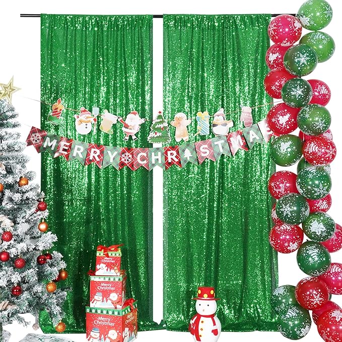 Poise3EHome Green Sequin Backdrop Curtains, 4 PCS 3FT x 8FT Sequin Panels for Backdrop,Sequence Wedding Party Background Drapes