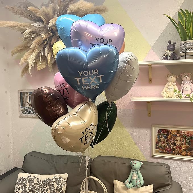 Сustom Balloons Name Personalized foil Balloon Heart 19 inch Satin and Glossy Colors Any Text Gift Idea Surprise Customizable Birthday Wedding Anniversary Party Decoration Gifts Surprise
