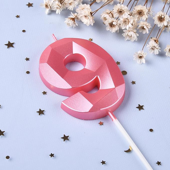 PHD CAKE 2.76 Inch Crystal Pink 9 Number Birthday Candles, Pink Number Candles, Cake Number Candles, Party Celebration