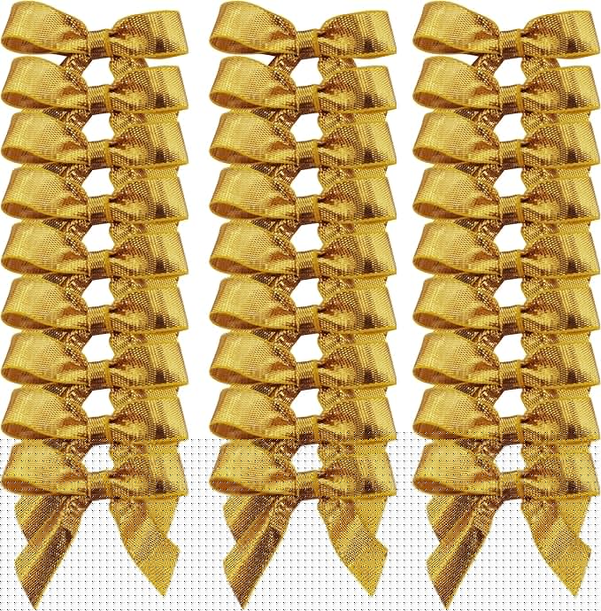 50pcs 1-1/2" Gold Satin Ribbon Bows Without Twist Ties for Gift Wrapping Packing Christmas Decoration (Gold)
