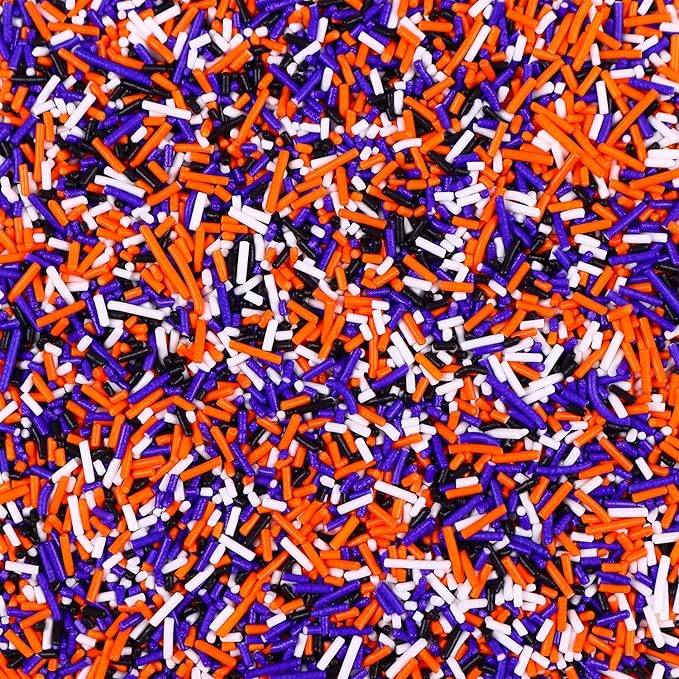 Edible Halloween Jimmies Sprinkles, Halloween Sprinkles, White, Purple, Orange, and Black sprinkles, Jimmy for Decorating, Perfect for Cake, Cupcake, Macaron, Baking, Ice cream, and Cookies(120g/4.23 oz)
