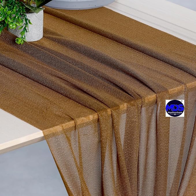 MDS 5 Pack 10ft Chiffon Table Runner 29 x 120 Inches Sheer Wedding Runner Romantic Rustic Table Runner for Wedding Decorations, Birthday Parties, Bridal Shower Party Arch Decor - Mocha