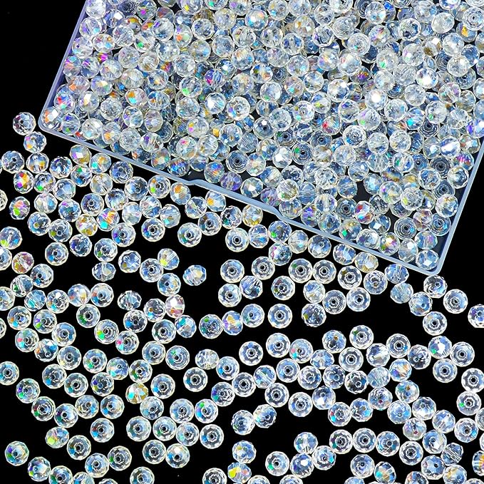 460Pcs 8mm Crystal Glass Beads for Jewelry Making Beads for Bracelets Necklace Pendants Making Supplies(White AB Color)
