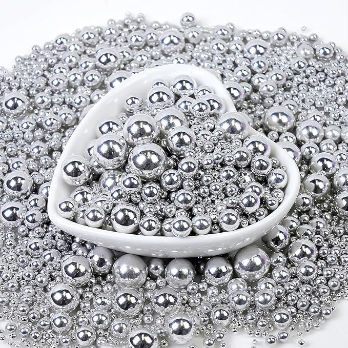 Edible Silver Pearl Sugar Sprinkles, Silver Pearls for Cake Decorating, Mix Size, 180g/6.35oz, Cake Decorations, Cupcake Toppers, Cookie Decoration, Wedding Party Supplies