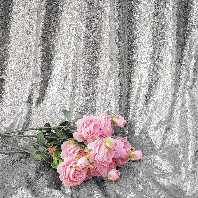 Silver Sequin Photography Backdrop Curtains 2FTx8FT 2 Sequin Backdrop Curtains Panels Sparkly Background Drapes for Party Birthday