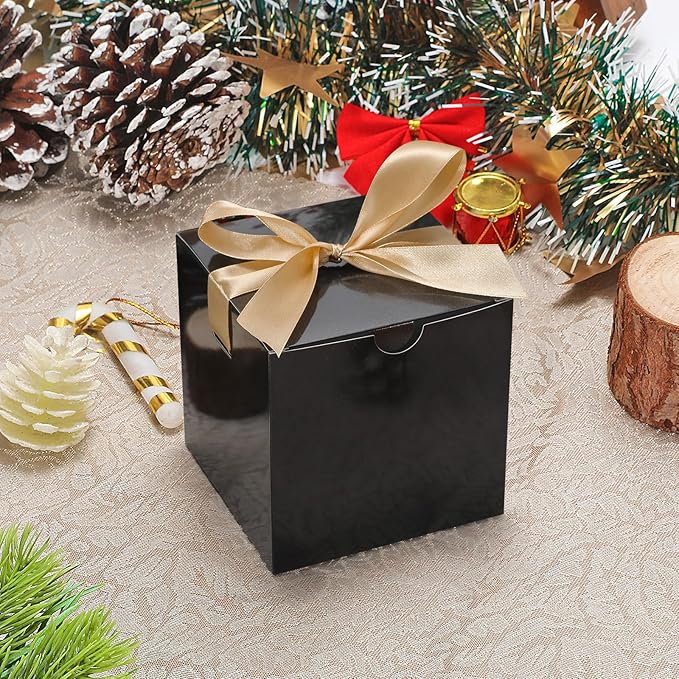 DOYIDE 20 Pack Small Gift Boxes, 6x6x6 Inch Black Elegant Paper Boxes with Ribbons, Christmas Gift Box Crafting, Wedding Party Favor, Cupcake, Candy, Bridesmaids Proposal Box
