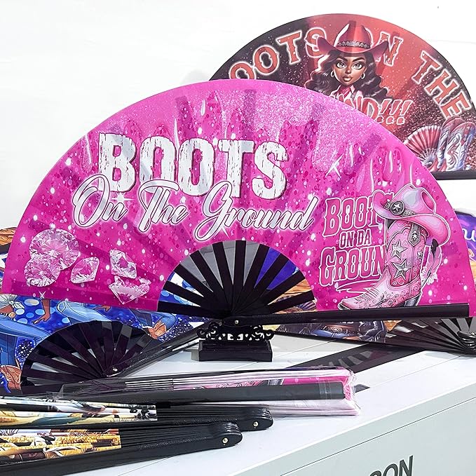 Boots On The Ground Hand Fan,Where Them Fans At Folding Fans,Clapping Clacking Fans For Line Dancing Unique Oriainal Pattern for Party Props Perfect Gifts for Line Dance Lover (Style 8)