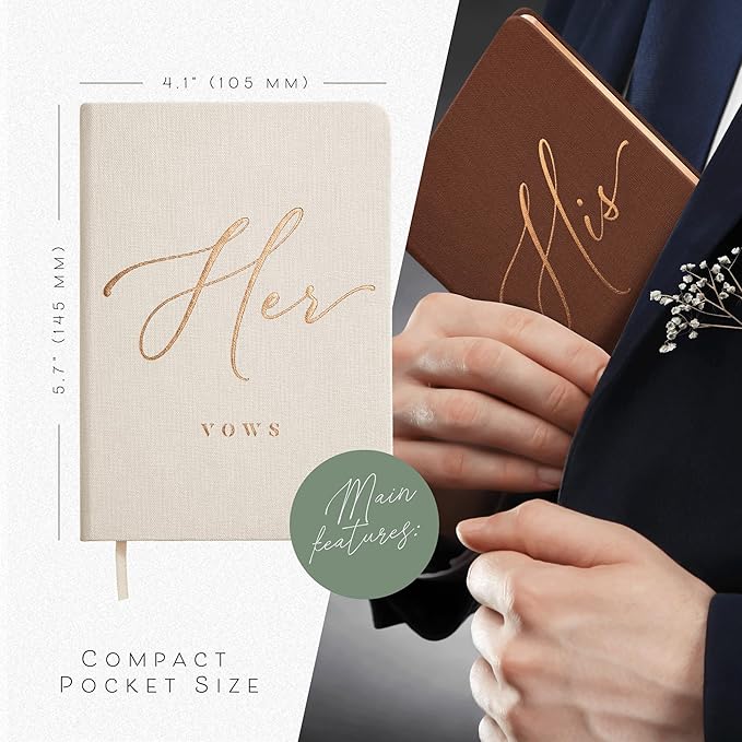 Vow Books His and Hers - Linen Wedding Vow Books Perfect as Bride & Groom Gifts, Wedding Registry Ideas - His & Hers Gifts Wedding Vow Book - Wedding Essentials & Accessories [Ivory & Terracotta]