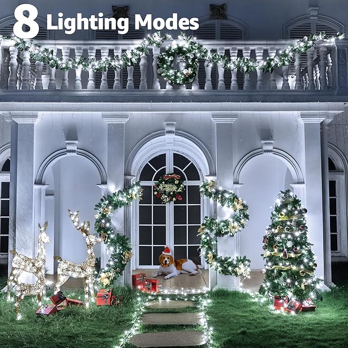 196FT 600LED Christmas Lights Outdoor Waterproof, White String Light with Remote, 8 Modes Christmas Tree Lights Plug in Twinkle Fairy Light for Classroom Holiday Xmas Party Decor
