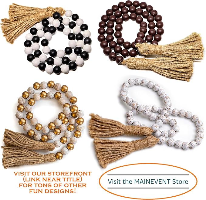 Wooden Bead Garland Decor, Farmhouse Boho Tassel Garland Wood Beads