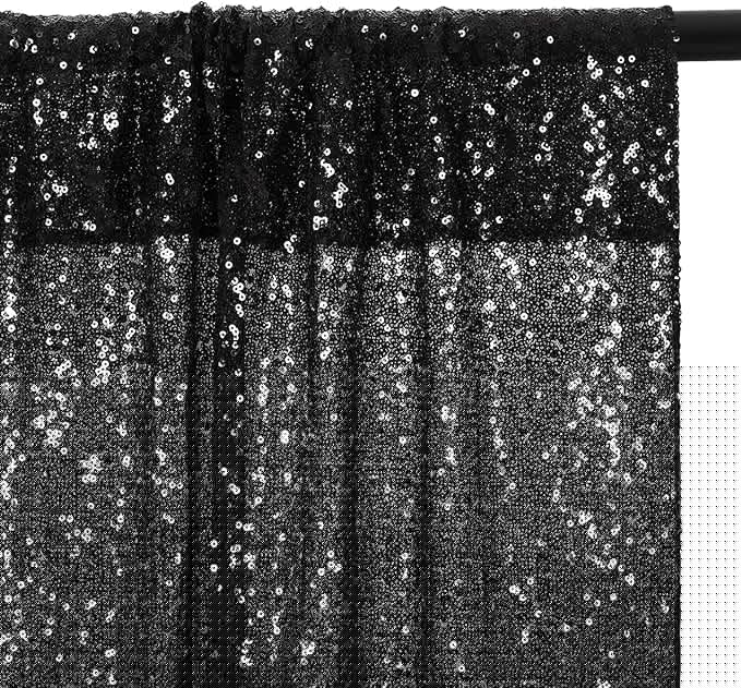 Eternal Beauty Black Sequin Backdrop, 8x10 Ft Halloween Glitter Background Curtains for Shimmer Photography Party Wedding Birthday Back Drop Decor