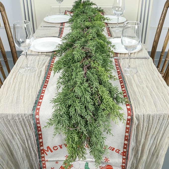 Artgar 16 Ft Christmas Garland - Cedar Garland - Cypress Garlands - Real Touch Pine Garlands - Garland Christmas Decorations for Home Dining Table Mantel Porch Winter Christmas Decor