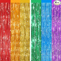 2 Pack Rainbow Metallic Tinsel Foil Fringe Curtains, Door Streamers Photo Booth Backdrop for Birthday Party, Tinsel Curtain Backdrop for Baby Shower Bachelorette Christmas Party Decorations