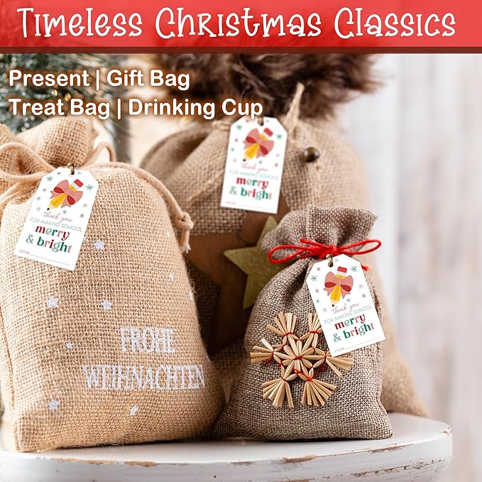 50 Pcs Christmas Gift Tags, 2.1"×3.5" Teacher Gift Tag, Classroom Treat Tag, Teacher Appreciation Hangtag,Wrap for Party Favor - B12